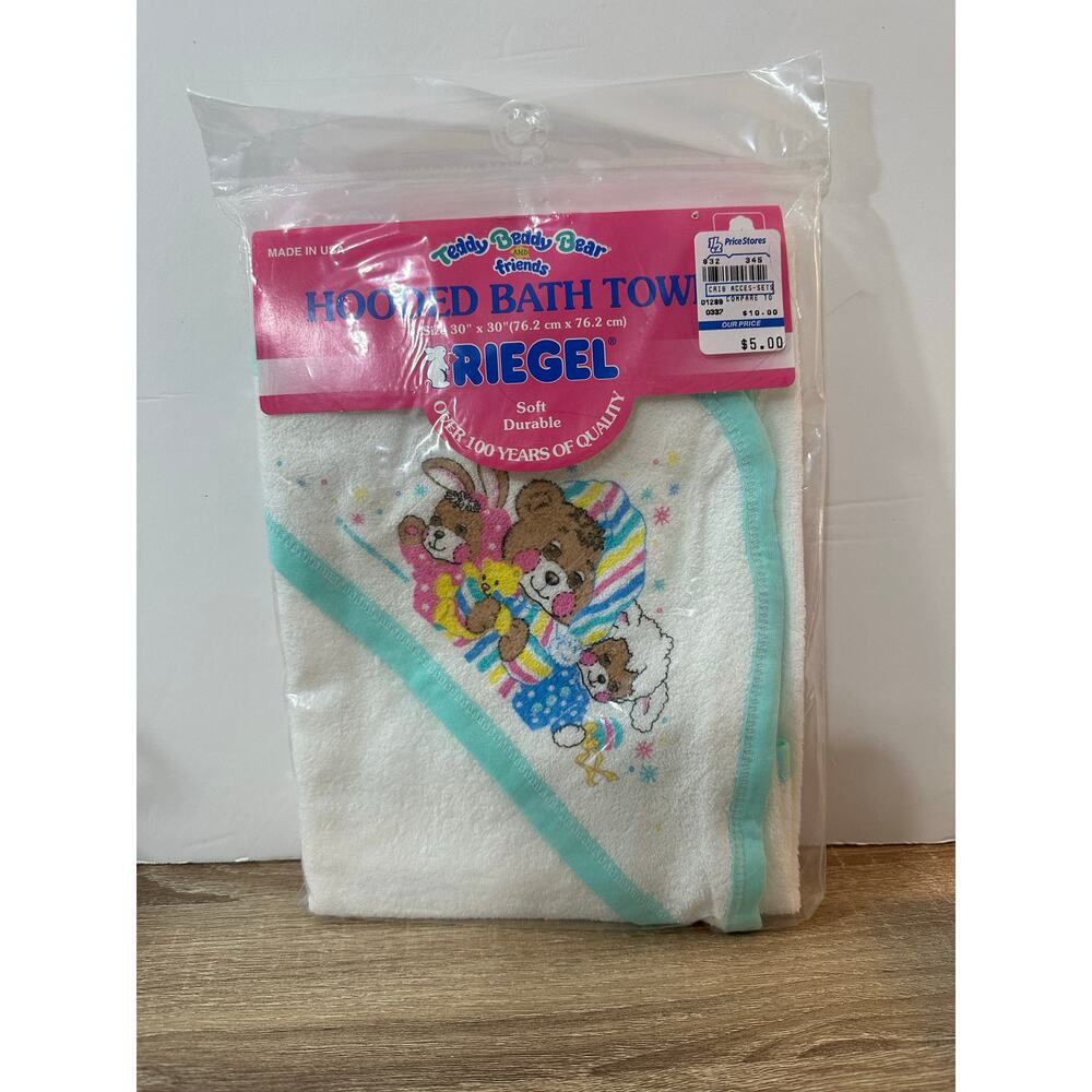 Vintage RIEGEL Hooded Bath Towel Teddy Beddy Bear 30x30 New‎ Sealed Baby USA